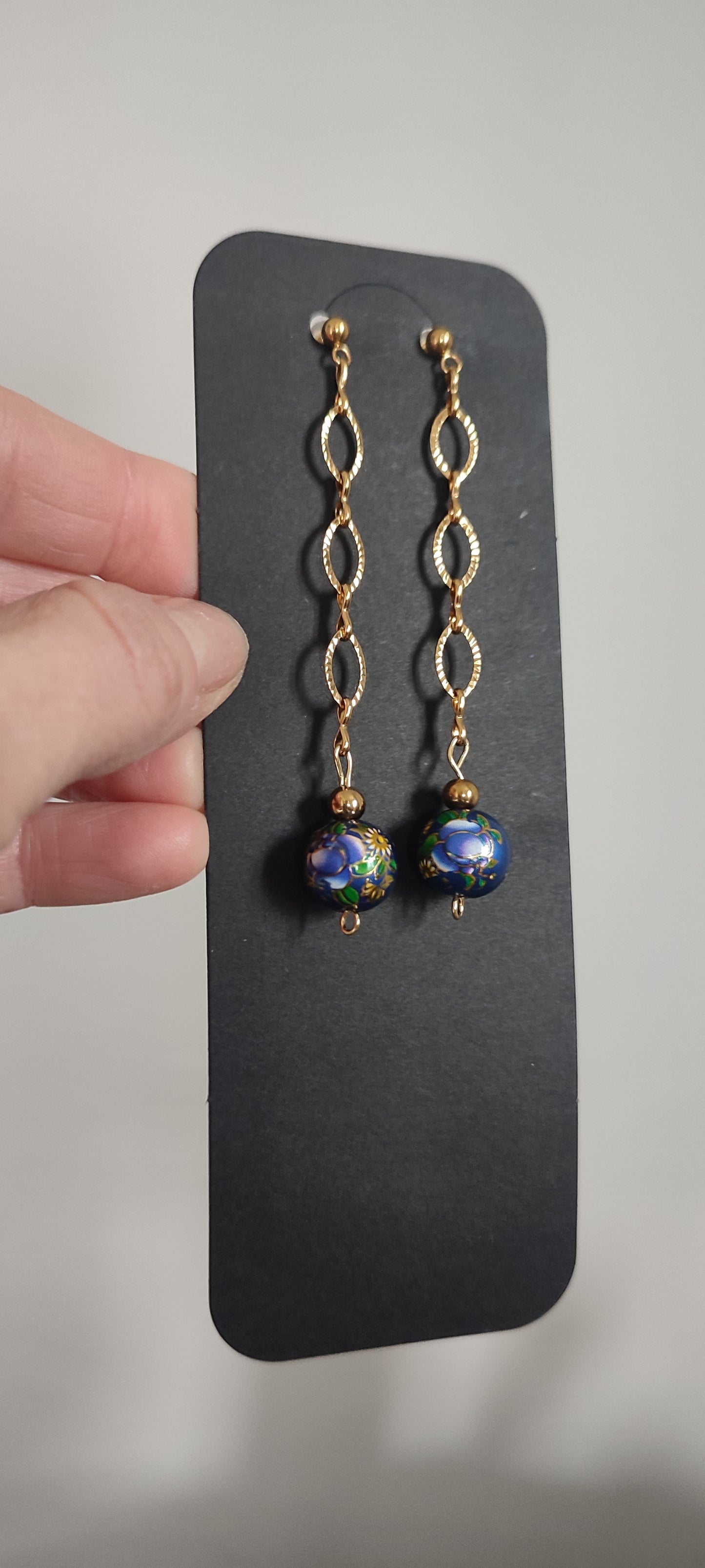 Boucles d'oreilles longues japonaises bleues