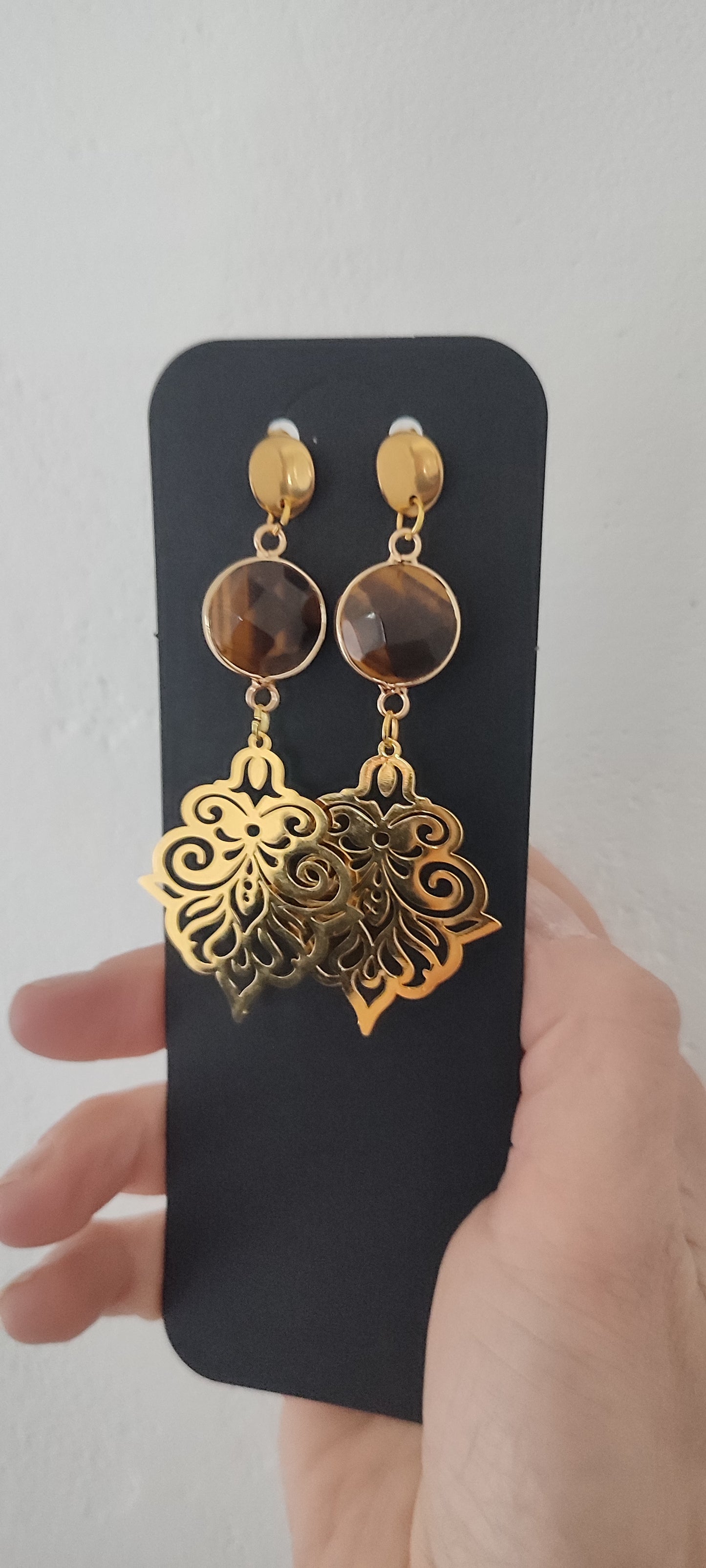 Boucles d'oreilles orientales pierres oeil de tigre