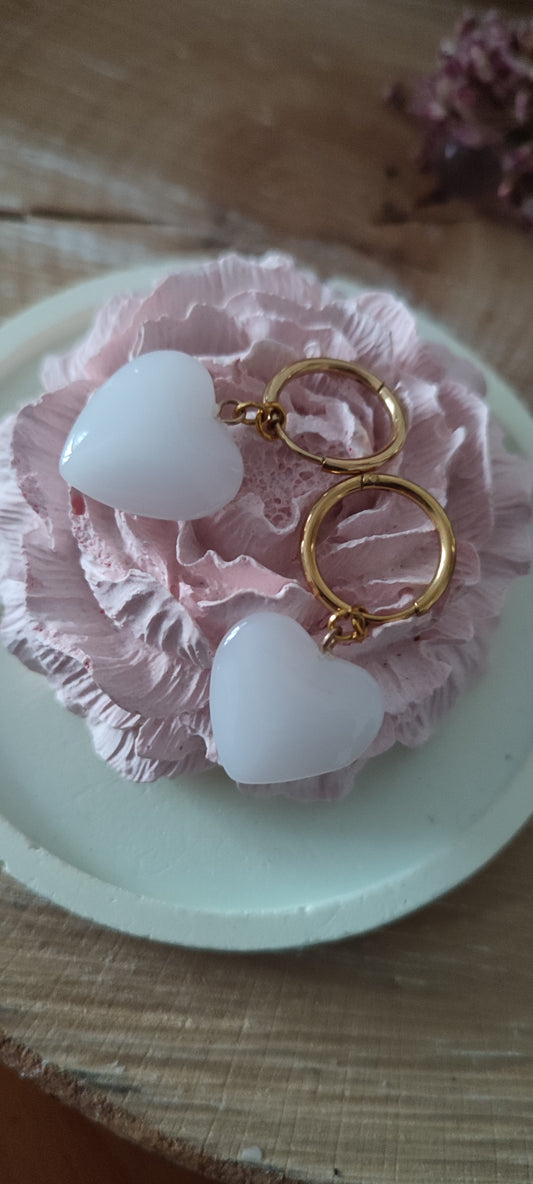 Boucles d'oreilles cœur 🤍 en quartz blancs