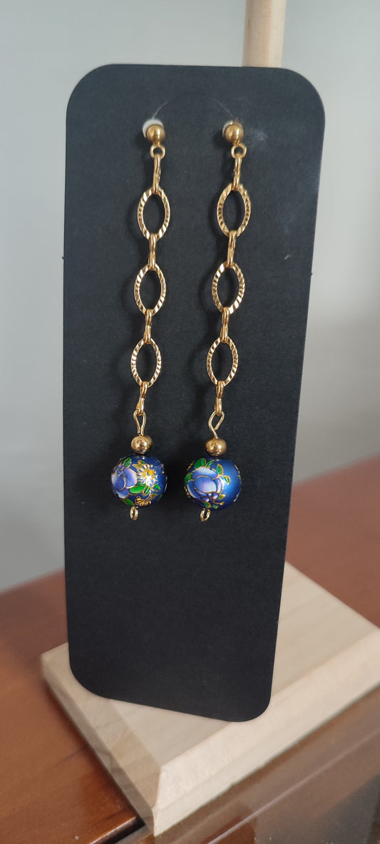 Boucles d'oreilles longues japonaises bleues